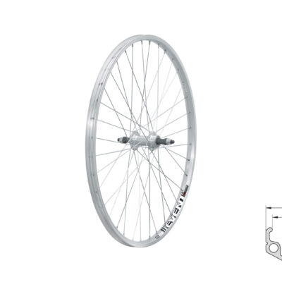 Колесо заднє на гайках KLS Event 26", V-brake, під тріскачку, 10×135мм сріблястий